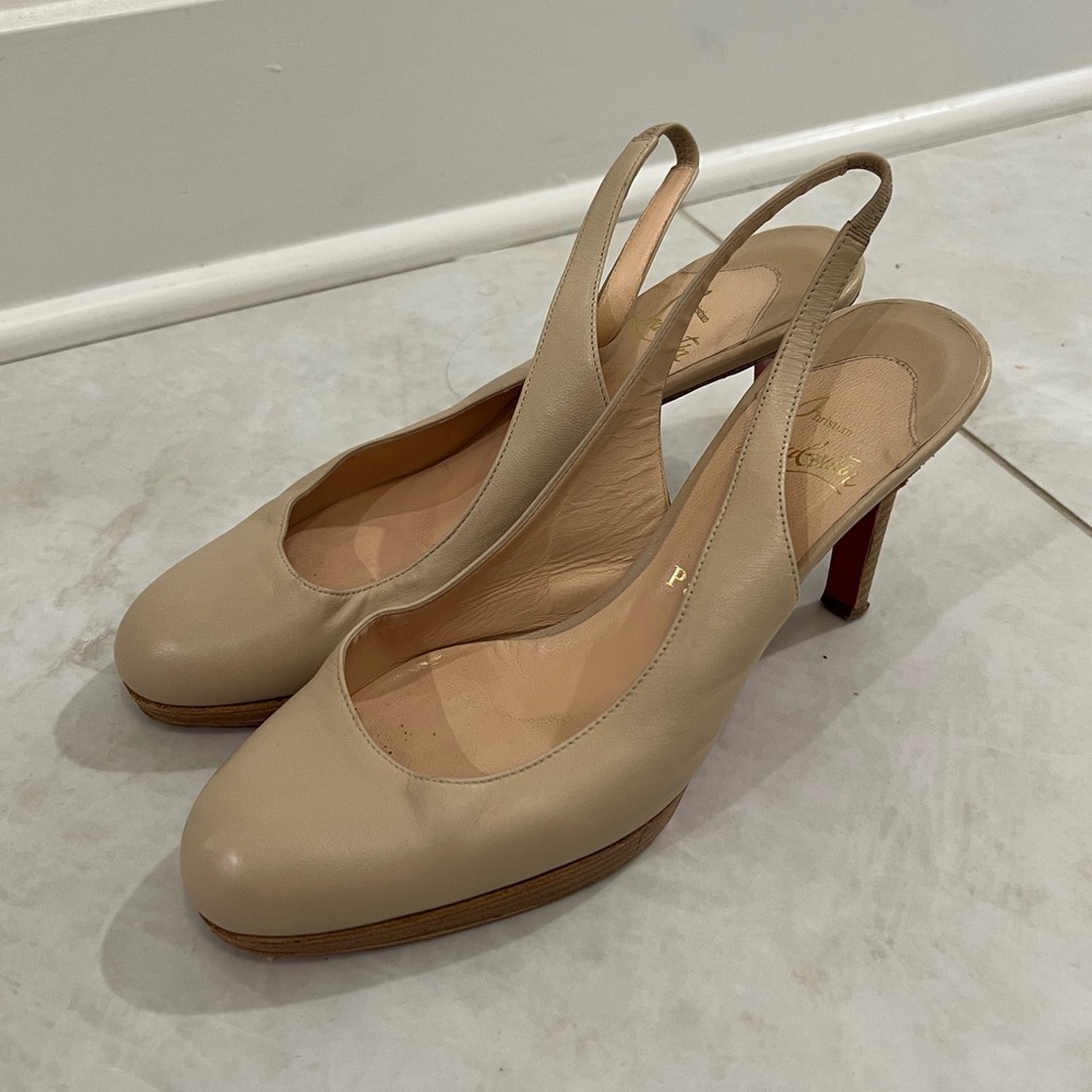 Christian Louboutin Nude Leather Slingback Heels Size 38 EU $895